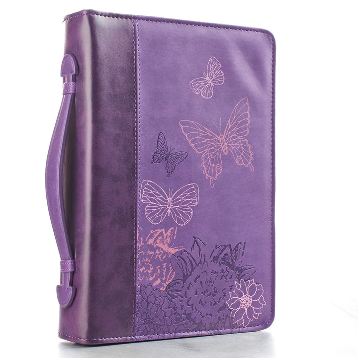 New Creation Purple Butterflies Faux Leather Fashion Bible Cover - 2 Corinthians 5:17