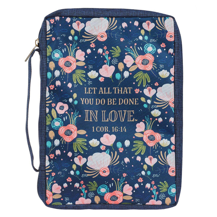 Done in Love Navy Floral Value Bible Case - 1 Corinthians 16:14