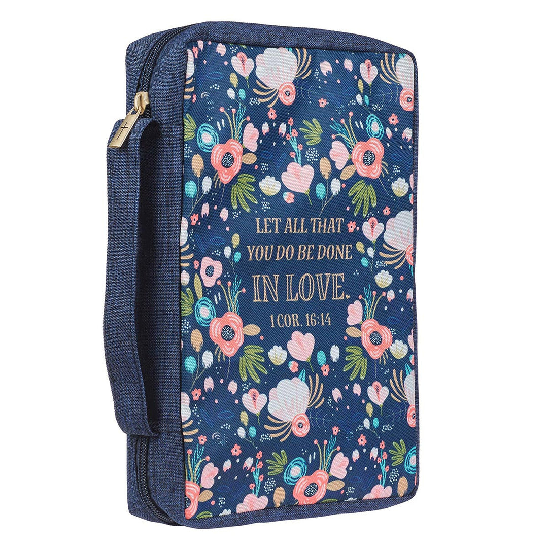 Done in Love Navy Floral Value Bible Case - 1 Corinthians 16:14