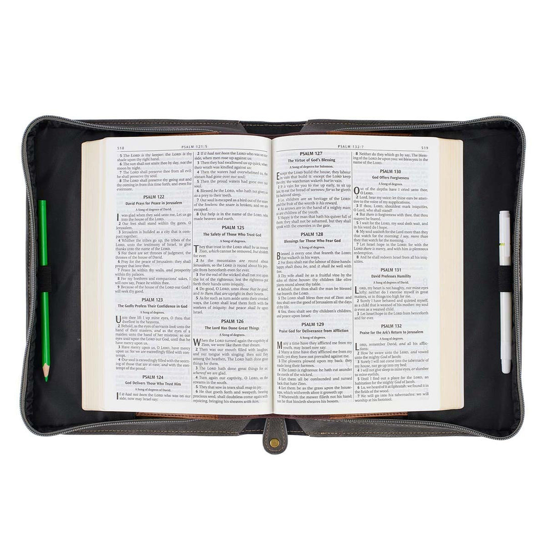 Be Still Majestic Valley Charcoal Faux Leather Classic Bible Cover- Psalm 46:10