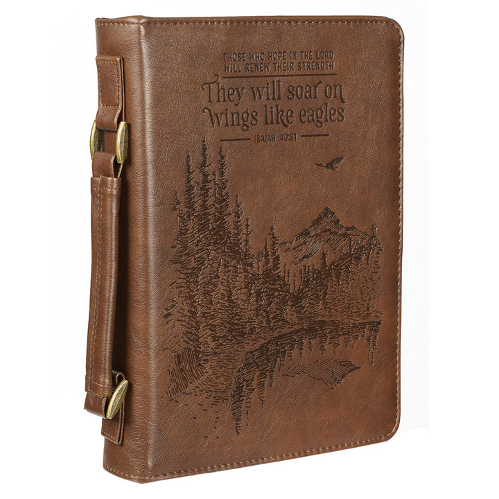 On Wings Like Eagles Brown Faux Leather Classic Bible Cover - Isaiah 40:31