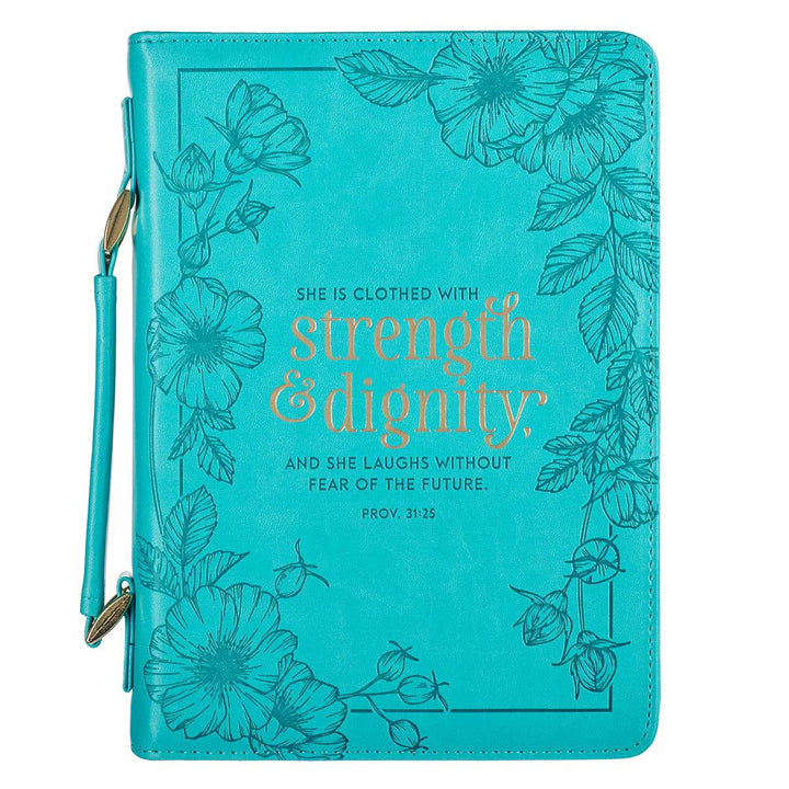 Strength & Dignity Teal Faux Leather Fashion Bible Cover - Proverbs 31:25