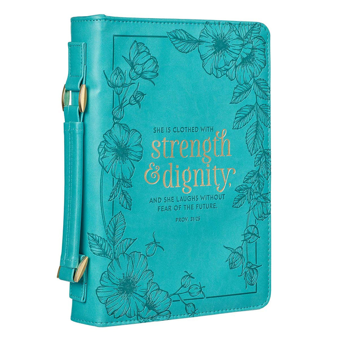 Strength & Dignity Teal Faux Leather Fashion Bible Cover - Proverbs 31:25