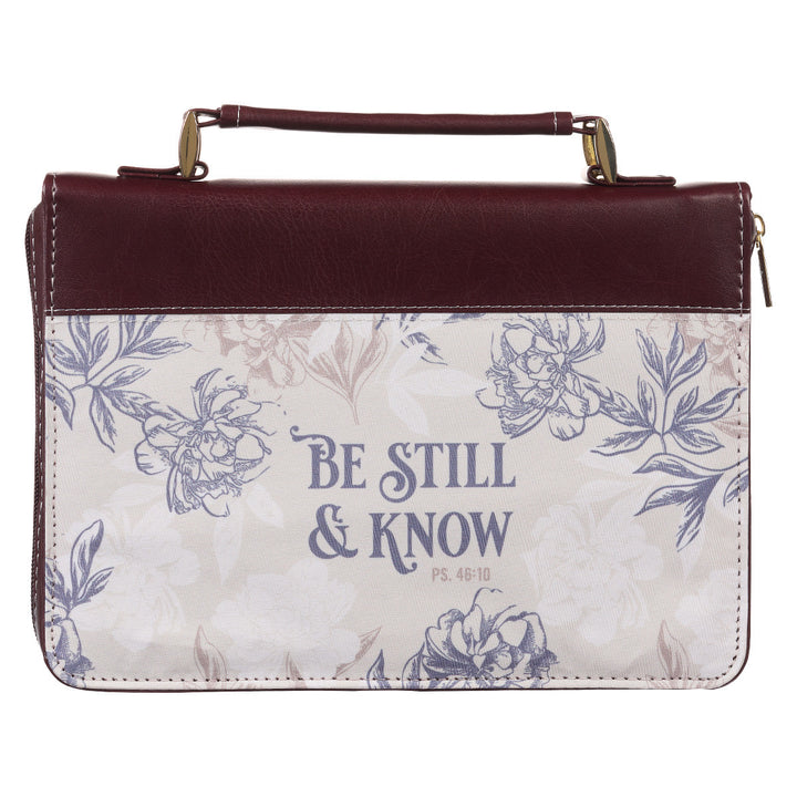 Be Still and Know Neutral Florals Faux Leather Fashion Bible Cover – Psalm 46:10