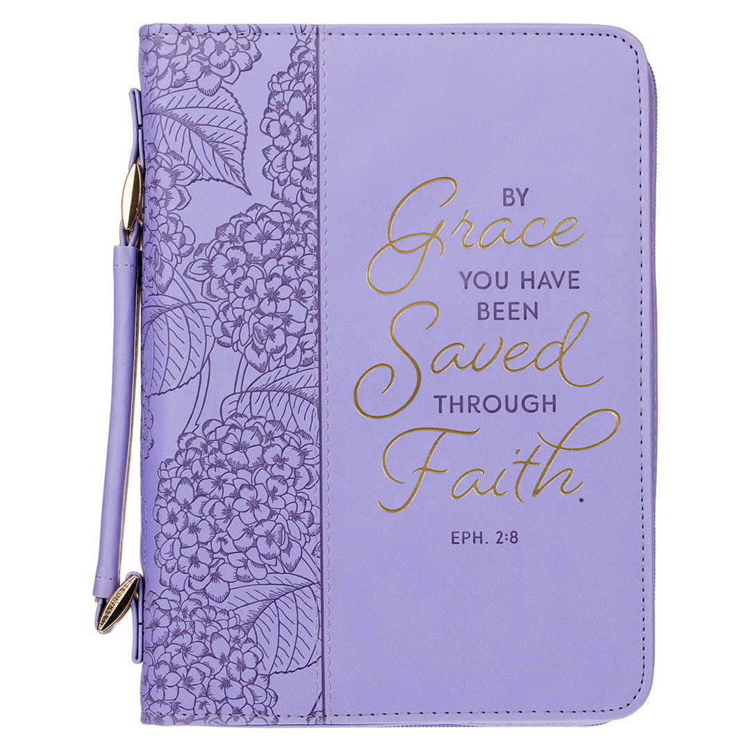 Saved by Grace Hydrangea Lavender Faux Leather Fashion Bible Cover - Ephesians 2:8