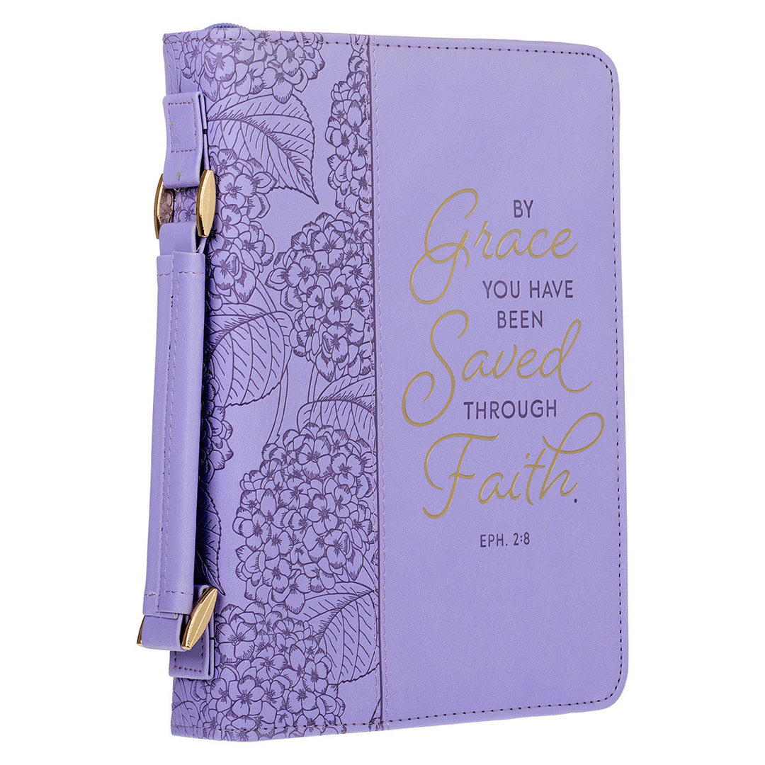 Saved by Grace Hydrangea Lavender Faux Leather Fashion Bible Cover - Ephesians 2:8