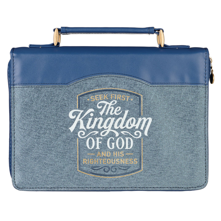 The Kingdom of God Two-tone Blue Faux Leather Fashion Bible Cover - Matthew 6:33