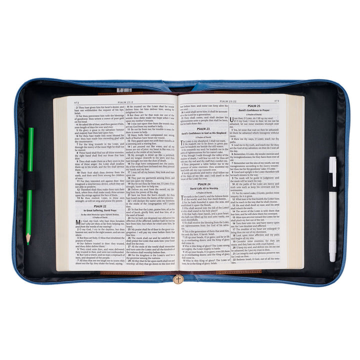 The Kingdom of God Two-tone Blue Faux Leather Fashion Bible Cover - Matthew 6:33