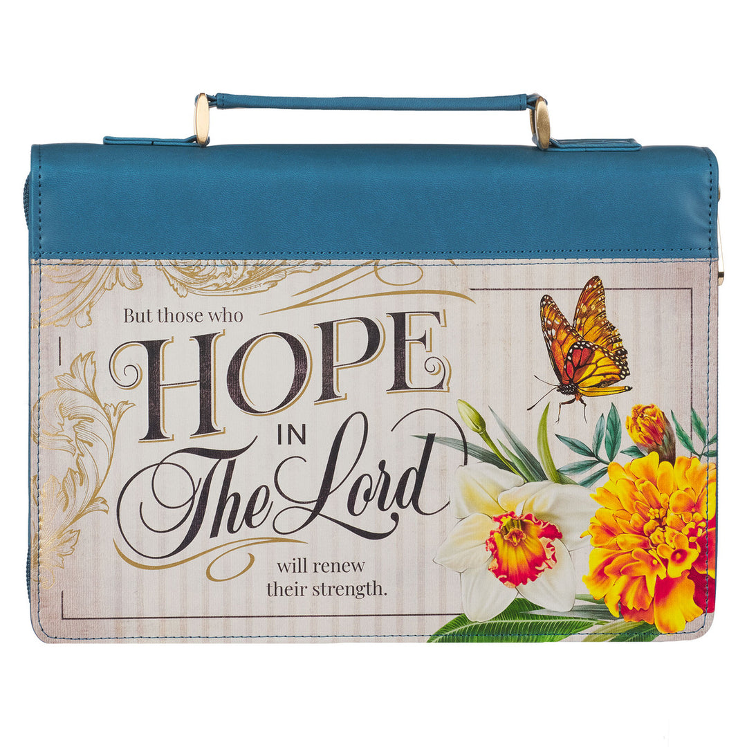 Hope in the Lord Floral Mediterranean Blue Faux Leather Fashion Bible Cover