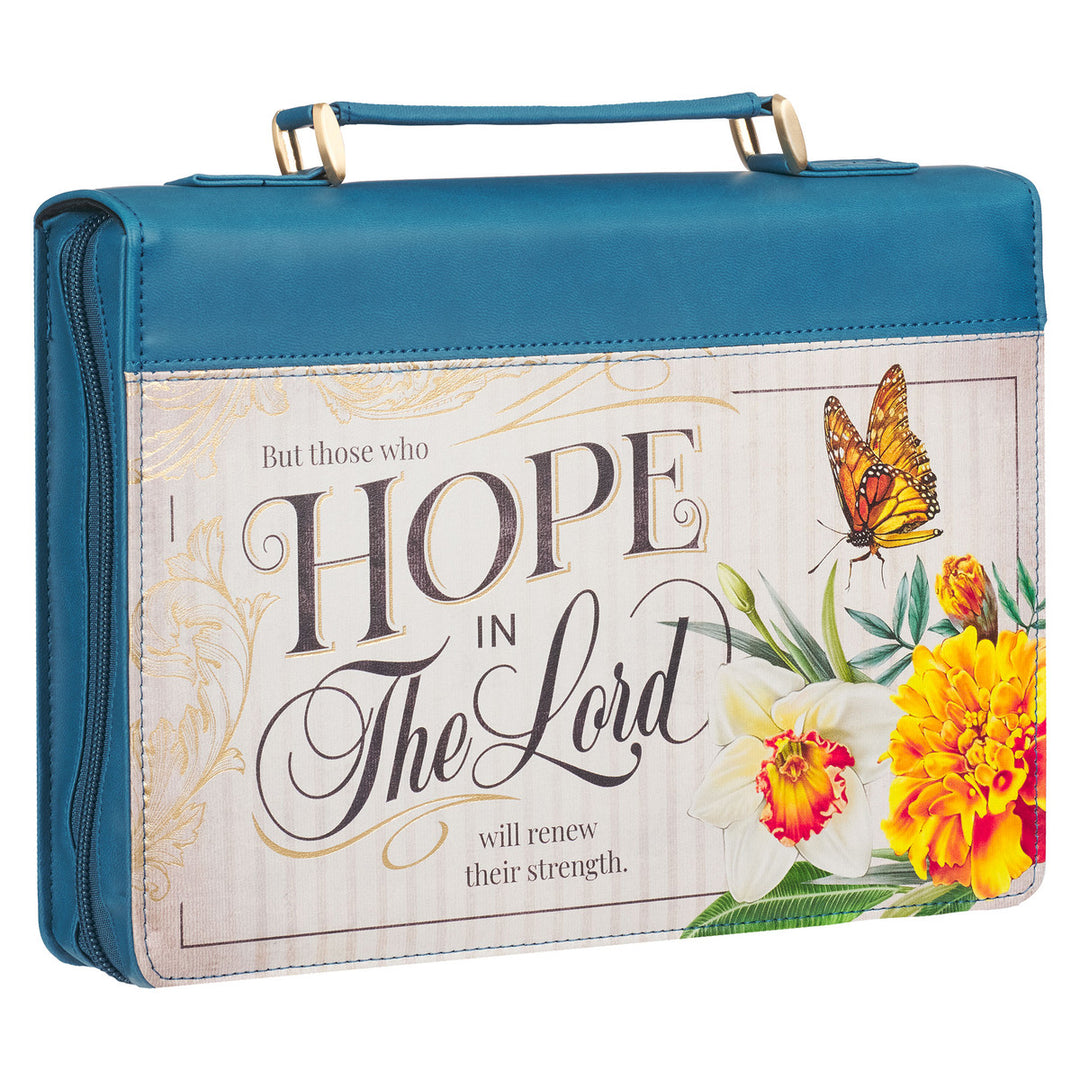 Hope in the Lord Floral Mediterranean Blue Faux Leather Fashion Bible Cover