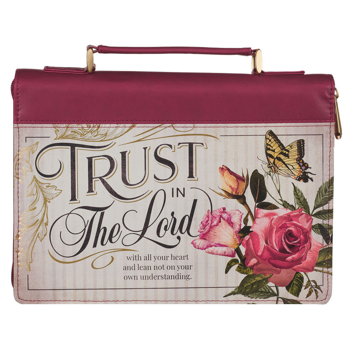 Trust in the Lord Floral Pomegranate Red Faux Leather Fashion Bible Cover - Proverbs 3:5