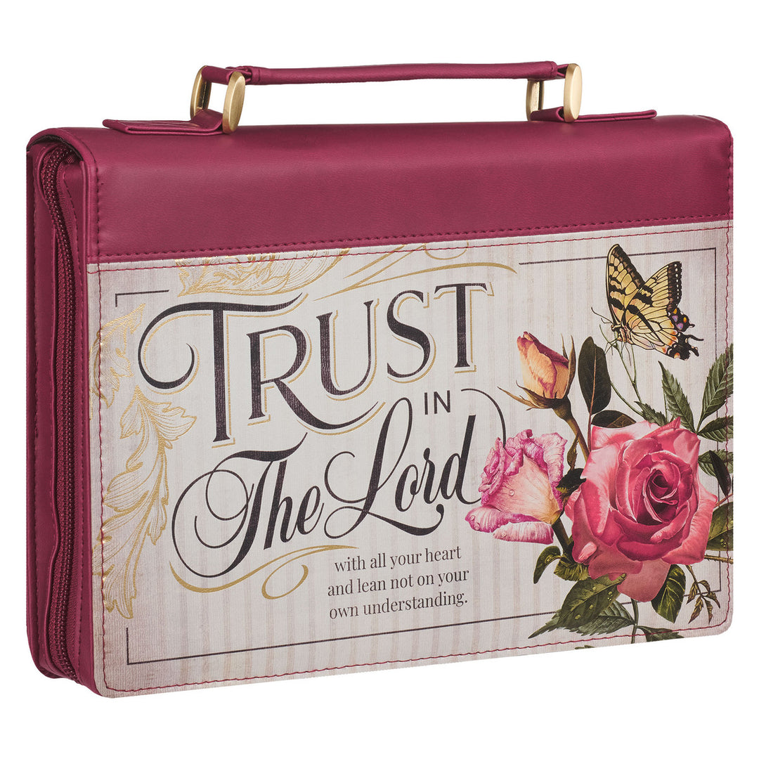 Trust in the Lord Floral Pomegranate Red Faux Leather Fashion Bible Cover - Proverbs 3:5