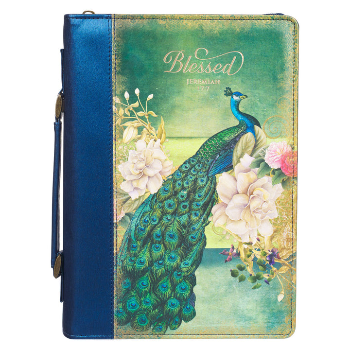 Blessed Peacock Blue Faux Leather Fashion Bible Cover - Jeremiah 17:7