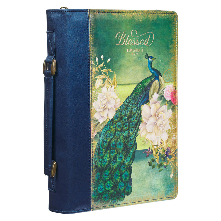 Blessed Peacock Blue Faux Leather Fashion Bible Cover - Jeremiah 17:7