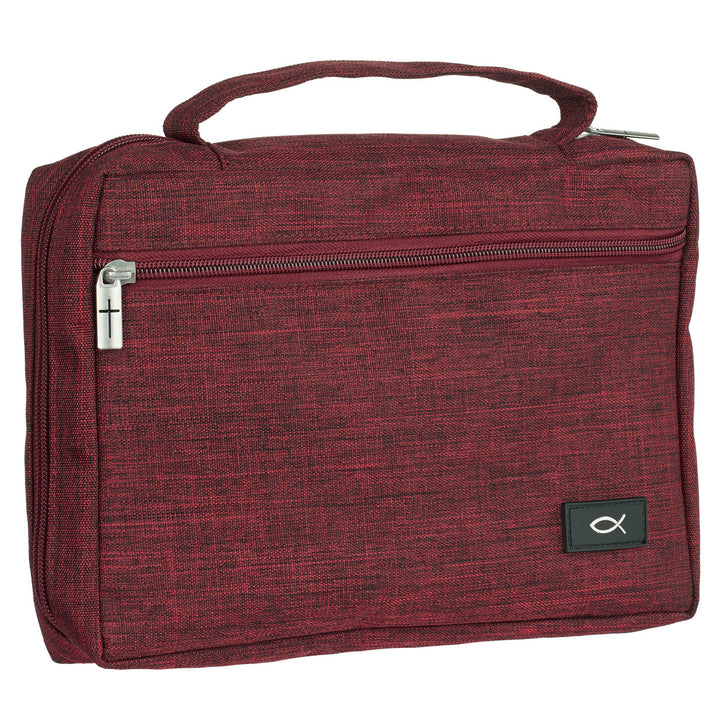 Cranberry Red Poly-canvas Value Bible Cover with Ichthus Patch