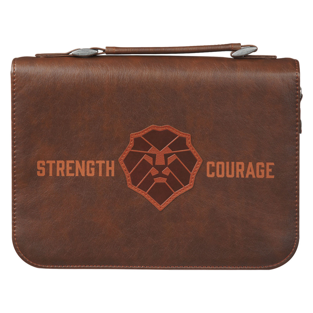 Strength and Courage Honey-brown Faux Leather Classic Bible Cover - Joshua 1:9