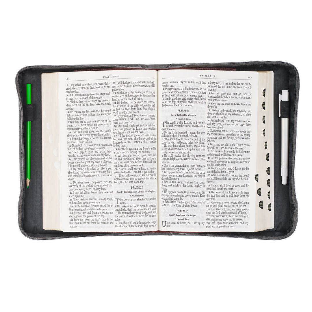 Be Strong in the Lord Gray and Black Faux Leather Classic Bible Cover - Ephesians 6:10