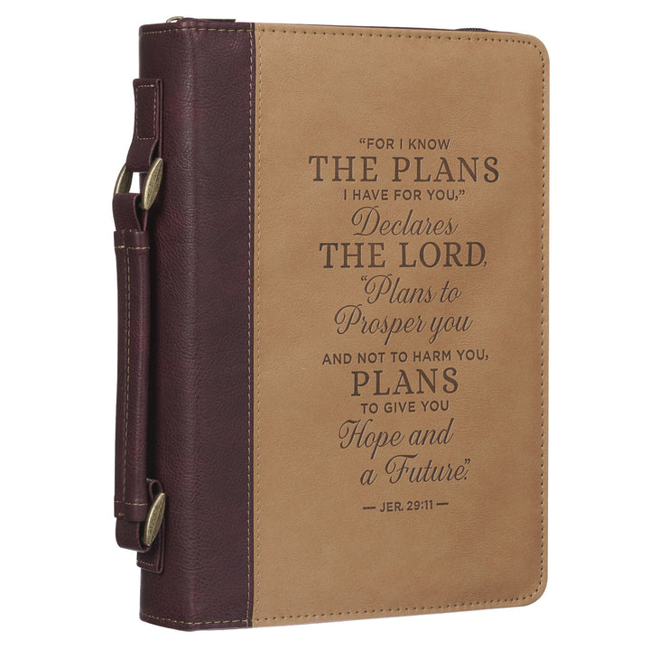 Plans Burgundy and Tan Faux Leather Classic Bible Cover - Jeremiah 29:11