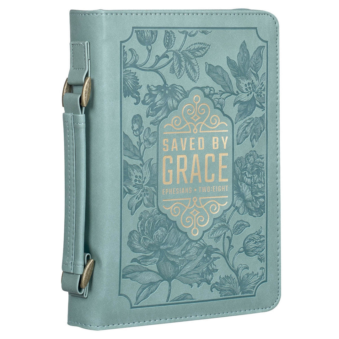 Saved by Grace Teal Faux Leather Fashion Bible Cover - Ephesians 2:8