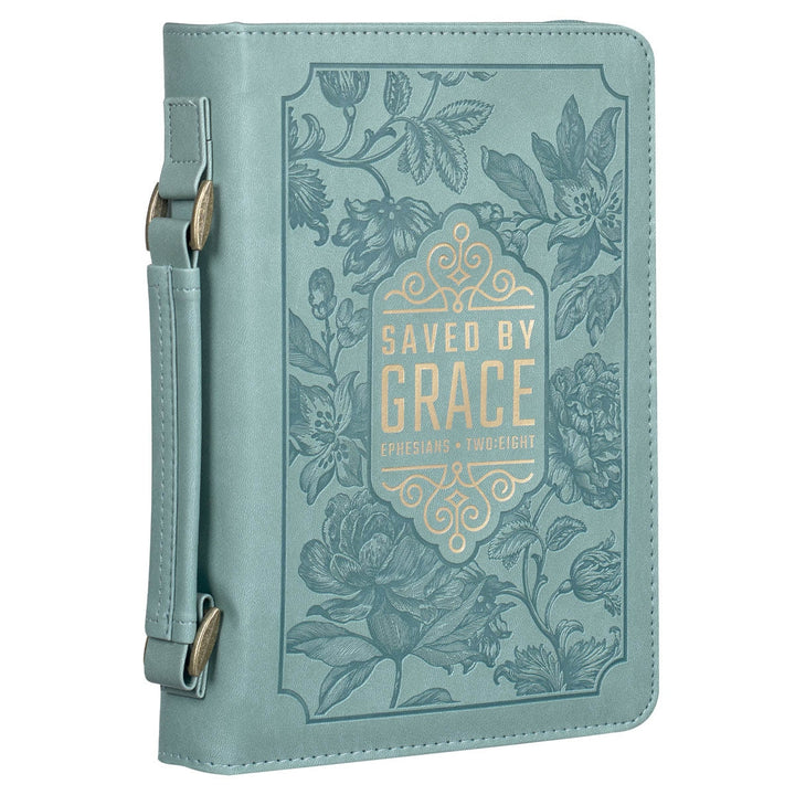 Saved by Grace Teal Faux Leather Fashion Bible Cover - Ephesians 2:8