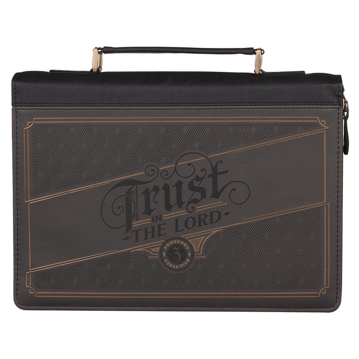 Trust in the Lord Charcoal Faux Leather Bible Cover - Proverbs 3:5