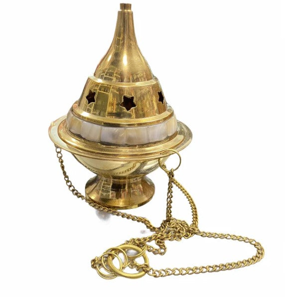 5" Hanging Brass Burner with Mother of Pearl