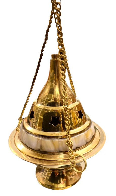 5" Hanging Brass Burner with Mother of Pearl