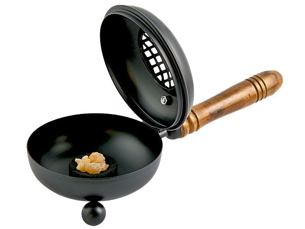 10" Black Metal Censor Burner with Wooden Handle
