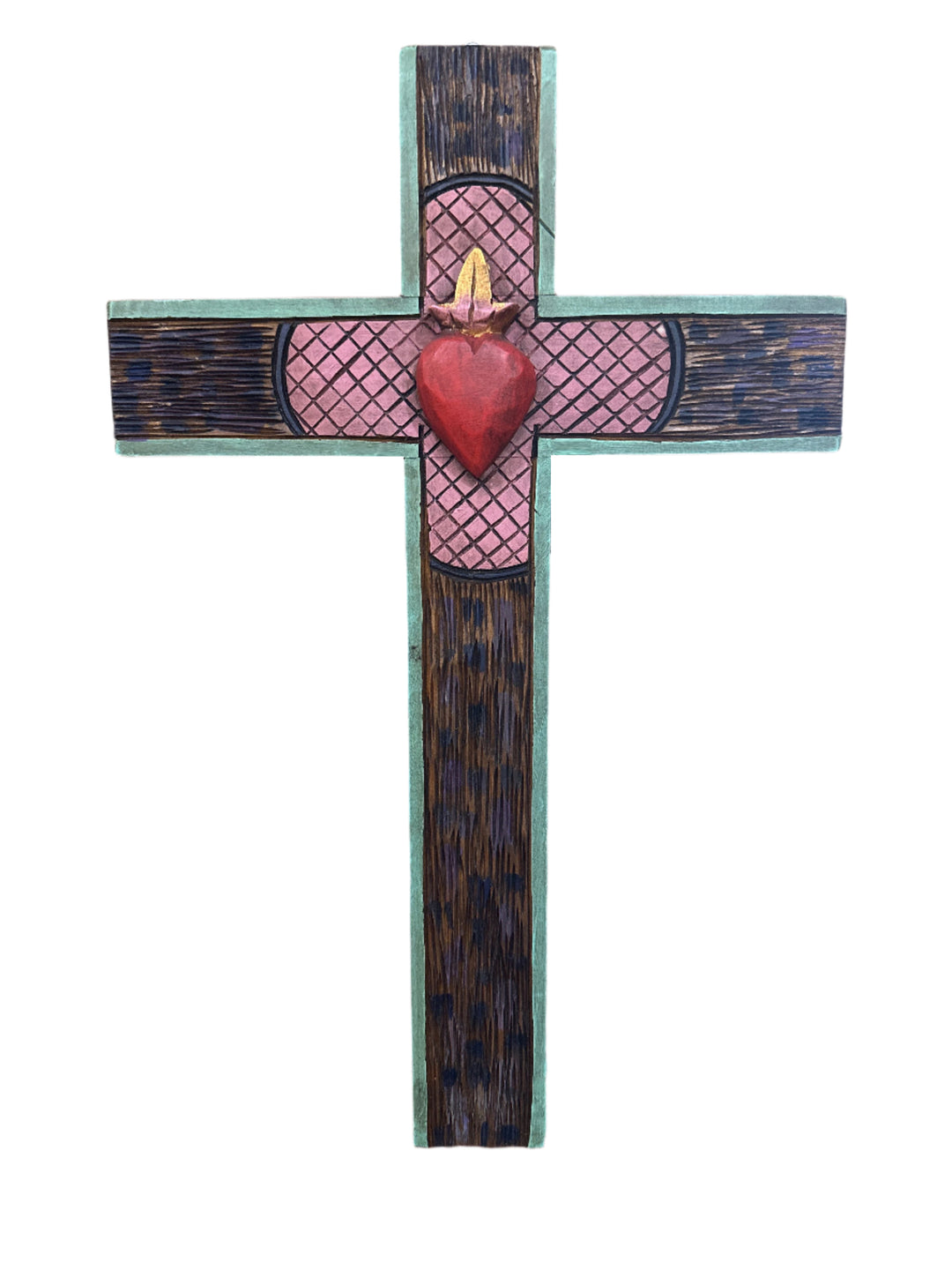 Hand Carved Sacred Heart of Jesus Wooden Cross