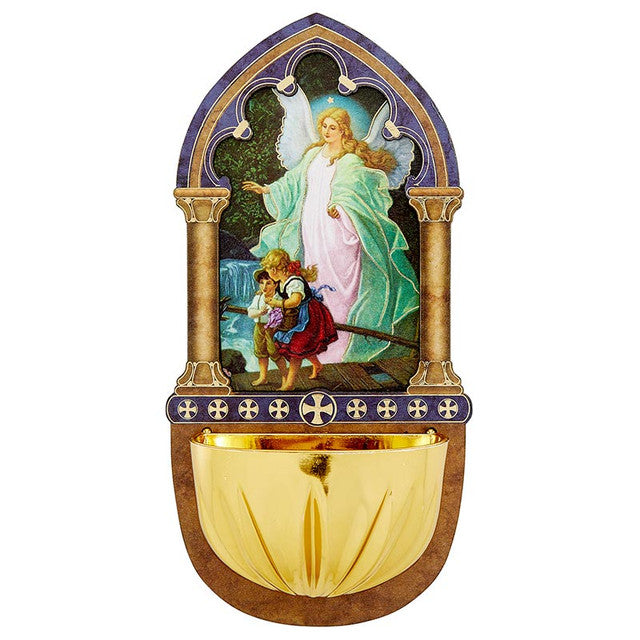 Guardian Angel Wood Holy Water Font