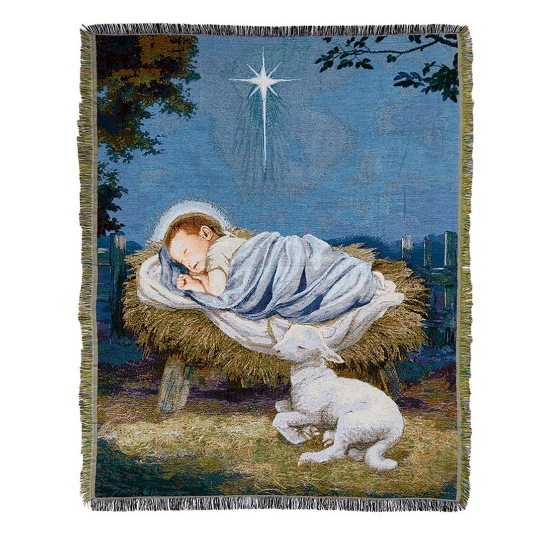 Baby Jesus with Lamb Tapestry Throw Blanket