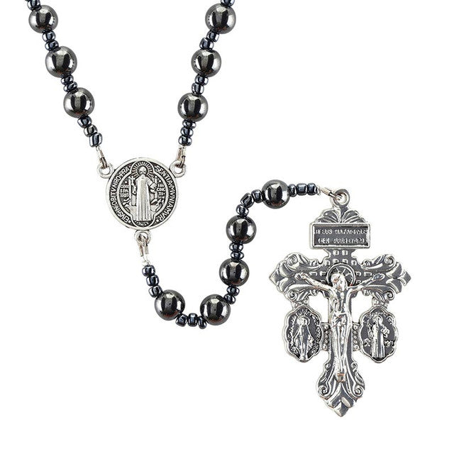 8mm Hematite St. Benedict Battle Rosary