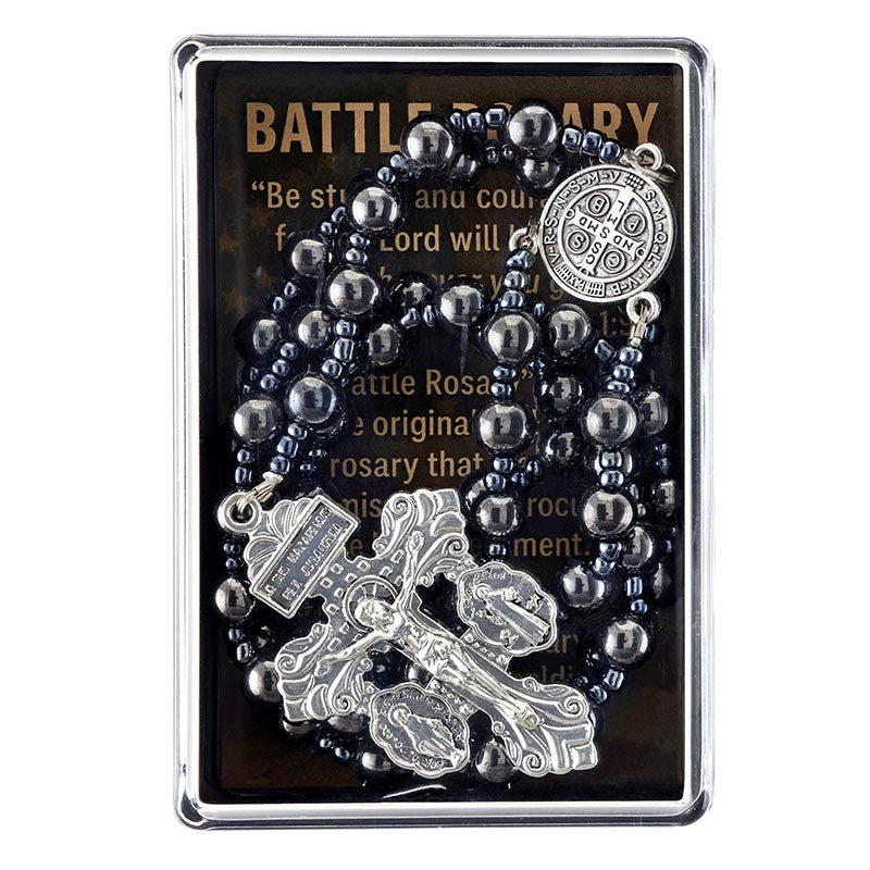 8mm Hematite St. Benedict Battle Rosary