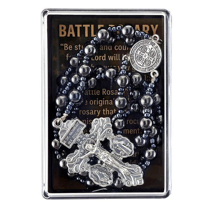 8mm Hematite St. Benedict Battle Rosary