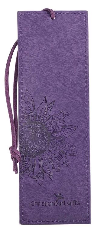 Strength and Dignity Purple Sunflower Faux Leather Bookmark - Proverbs 31:25
