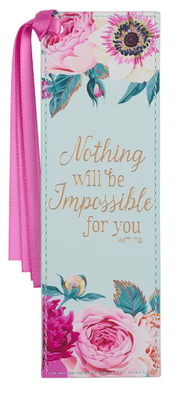 Nothing Will Be Impossible Mint Green Floral Faux Leather Bookmark - Matthew 17:20