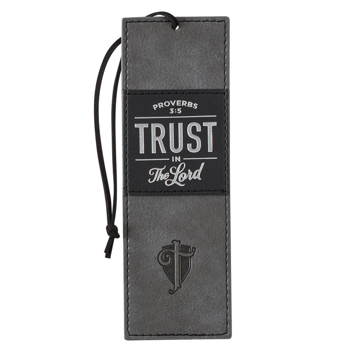 Trust in the Lord Gray and Black Faux Leather Bookmark - Proverbs 3:5