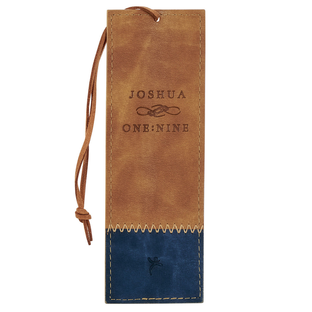 Be Strong and Courageous Butterscotch and Navy Faux Leather Bookmark - Joshua 1:9