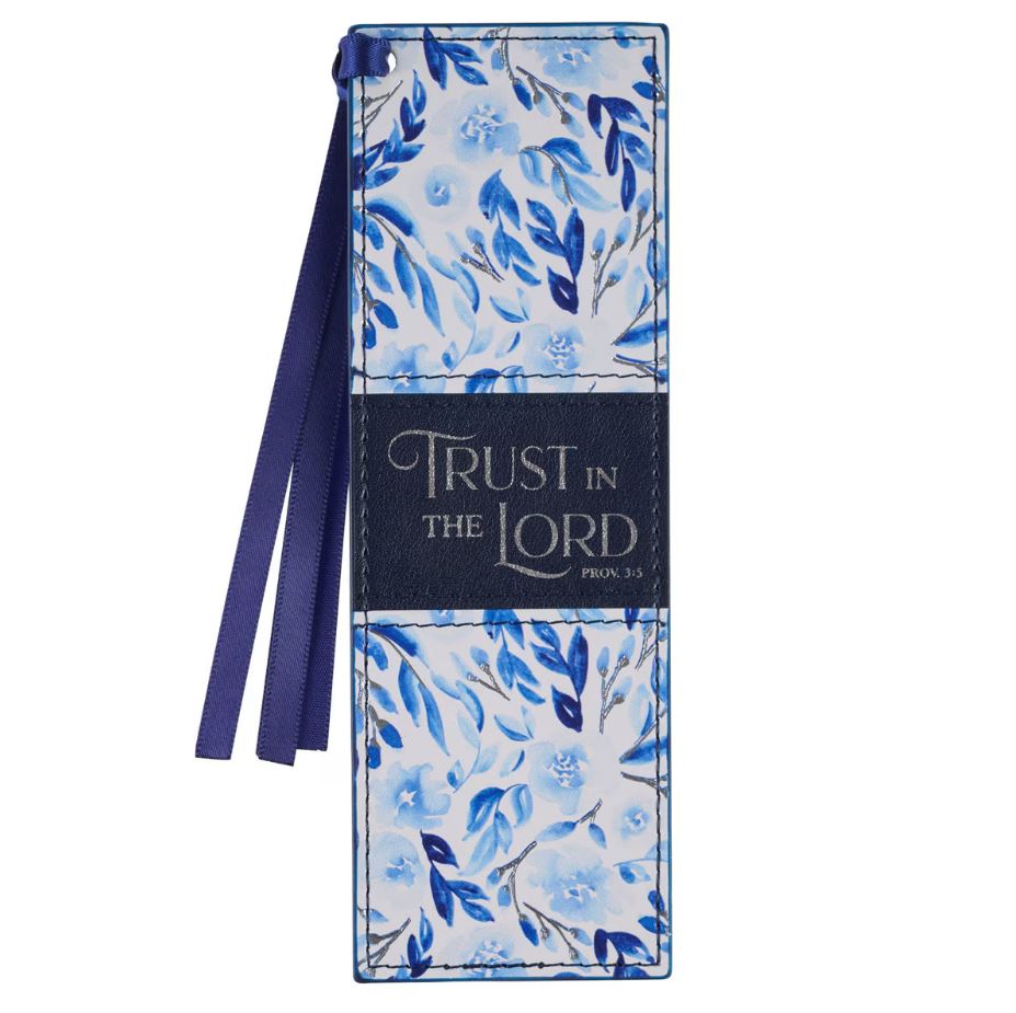 Trust in the Lord Blue Botany Faux Leather Bookmark - Proverbs 3:5