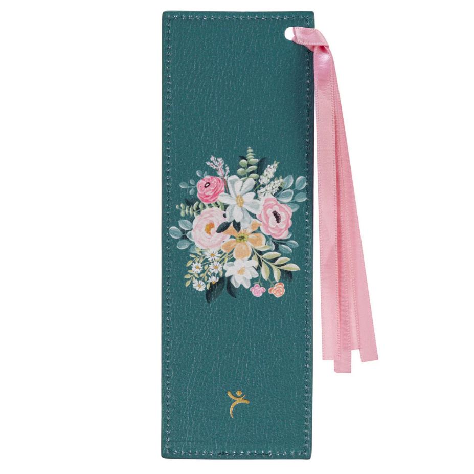Be Still and Know Teal Floral Faux Leather Bookmark - Psalm 46:10