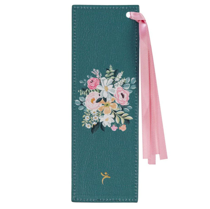Be Still and Know Teal Floral Faux Leather Bookmark - Psalm 46:10
