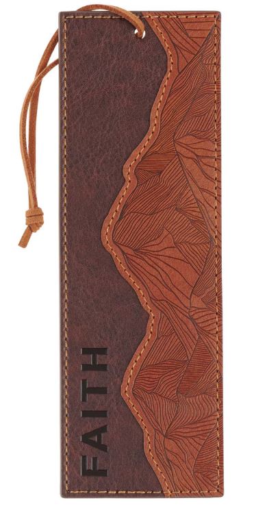 Faith Can Move Mountains Brown Faux Leather Bookmark - Matthew 17:20