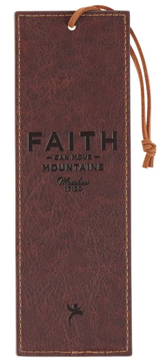 Faith Can Move Mountains Brown Faux Leather Bookmark - Matthew 17:20