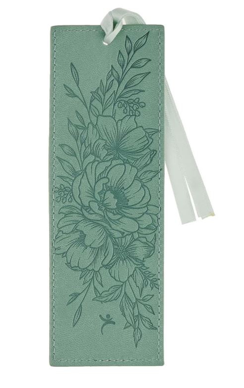 Faith Teal Floral Faux Leather Bookmark - 2 Corinthians 5:7