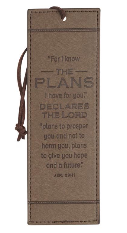 The Plans Cocoa Brown and Taupe Faux Leather Bookmark - Jeremiah 29:11