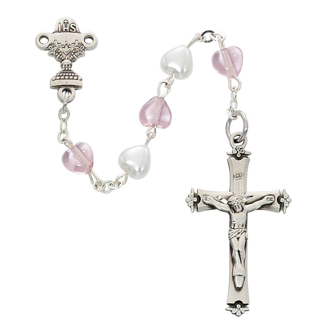 White and Pink Heart First Communion Rosary