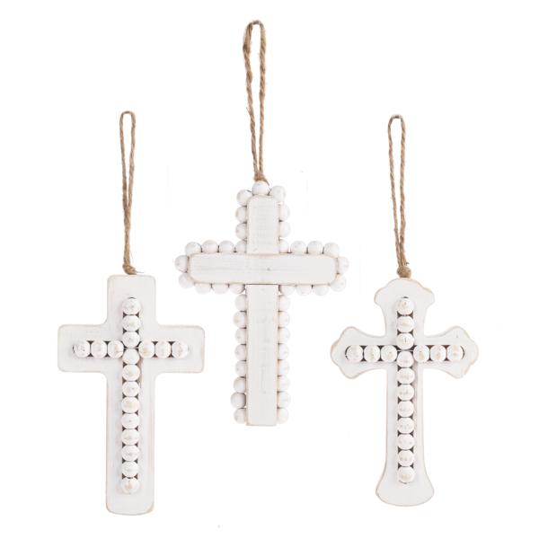 Whitewash Beaded Cross on Hanger