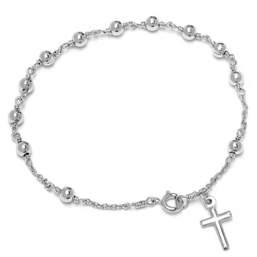 4mm Rhodium Plated Rosary Bracelet