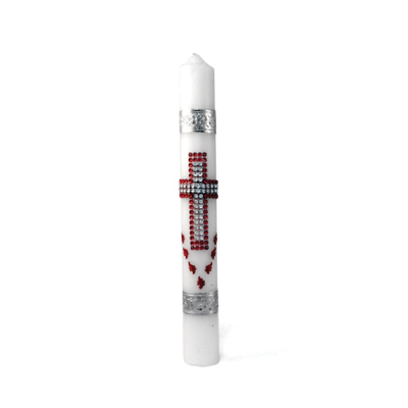 12" Red/White Rhinestone Confirmation Candle