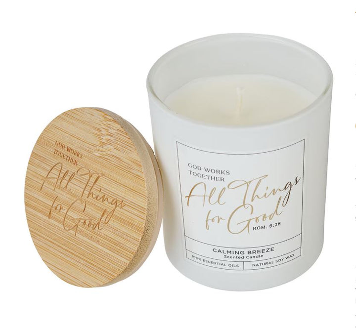 All Things For Good Calming Breeze Candle in a Glass Jar - Romans 8:28
